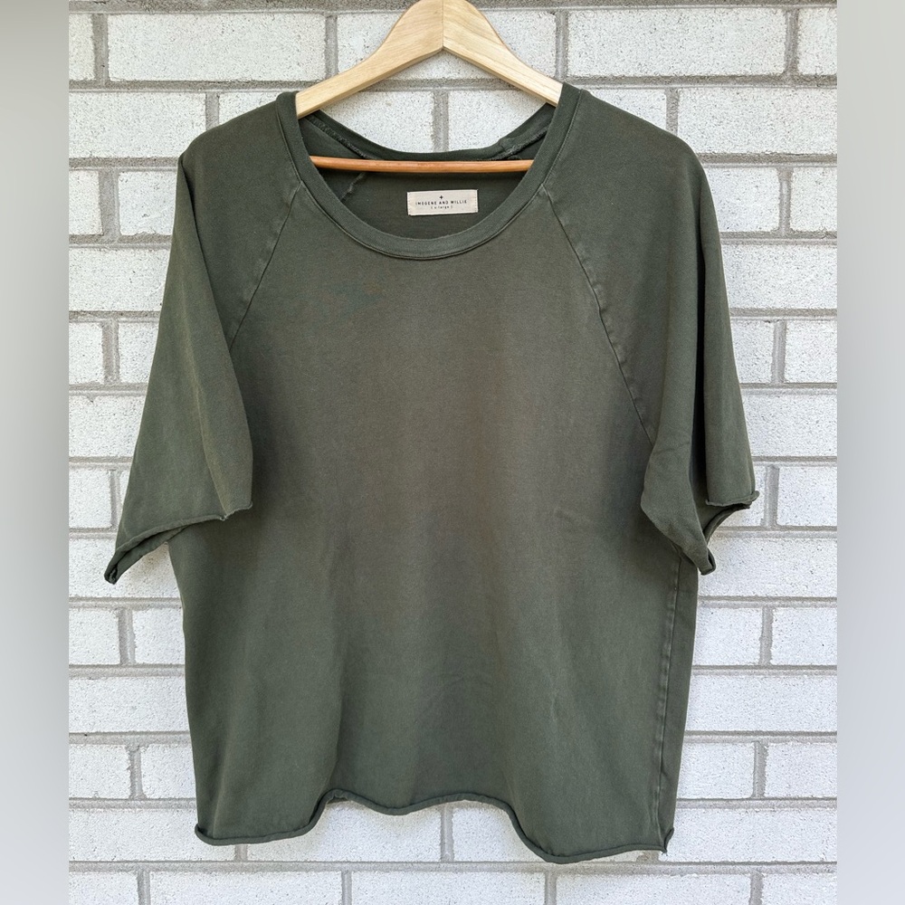 Imogene and Willie olive green raglan tee shirt + tshirt XL raw hems